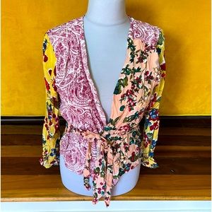 Anthropologie wrap blouse. Beautiful colors and detail. NWT. Size 14